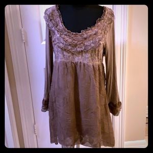 Light Brown L/S Ruffle Dress